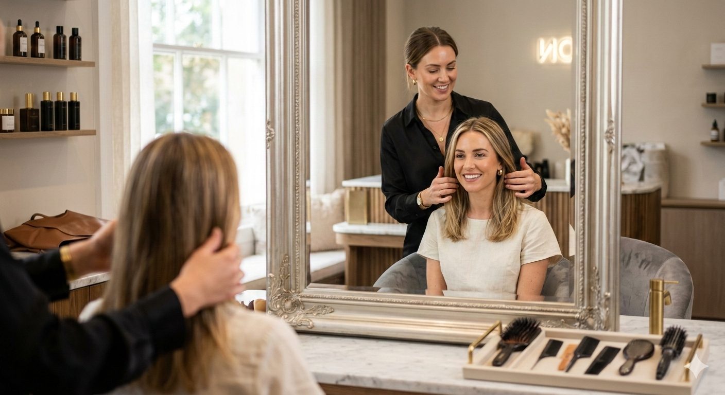 HairTalk stylist with a client